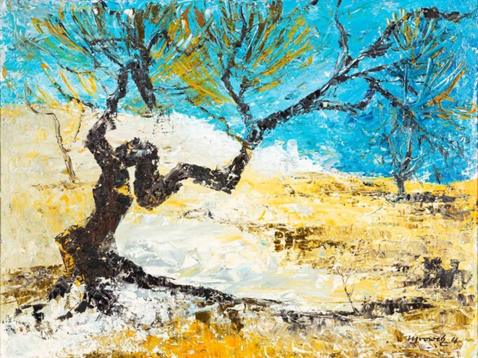 "Olivenbaum", Tempera auf Hartfaserplatte, ca. 55 x 72 cm, unten rechts sign.: - Image 2 of 9