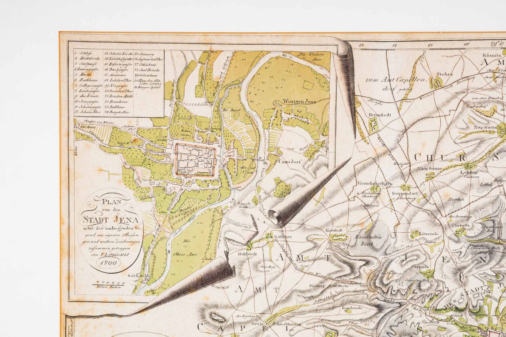 "Plan von der Stadt Jena....1800", teilkolorierter, hinter Glas gerahmter Stadt - Image 12 of 14