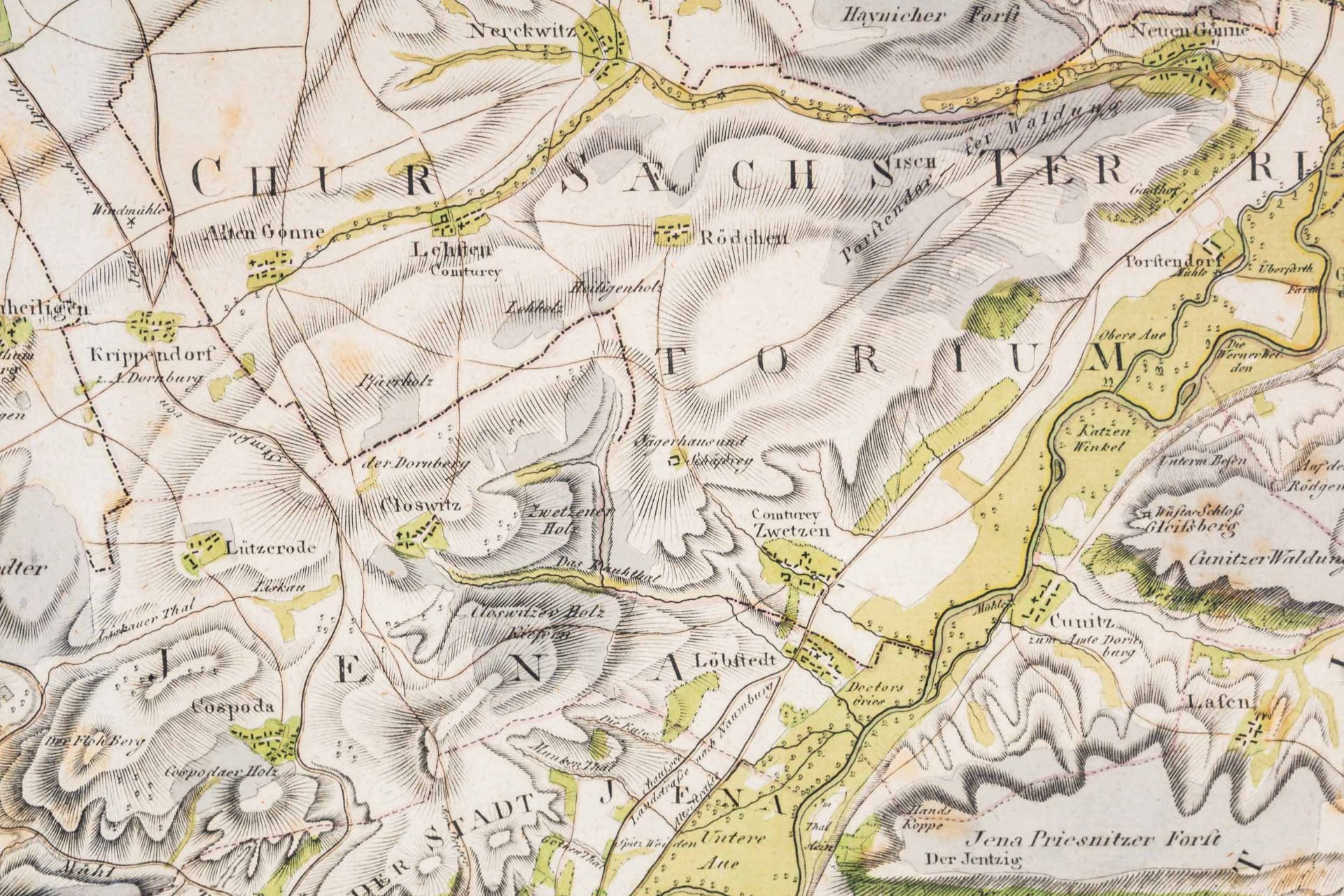 "Plan von der Stadt Jena....1800", teilkolorierter, hinter Glas gerahmter Stadt - Image 8 of 14