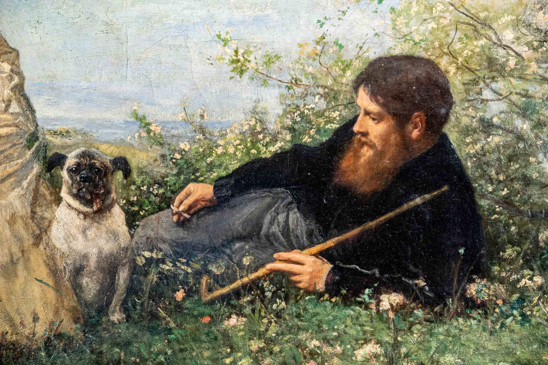 "Sommerliche Rast mit Mops", Gemälde Öl auf Leinwand, ca. 64 x 91 cm; unten rec - Image 4 of 15
