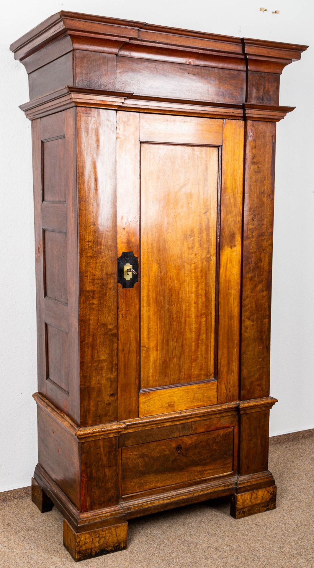 Seltener eintüriger Schrank, Biedermeier deutsch um 1800/ 20, Mahagoni massiv & - Image 2 of 16