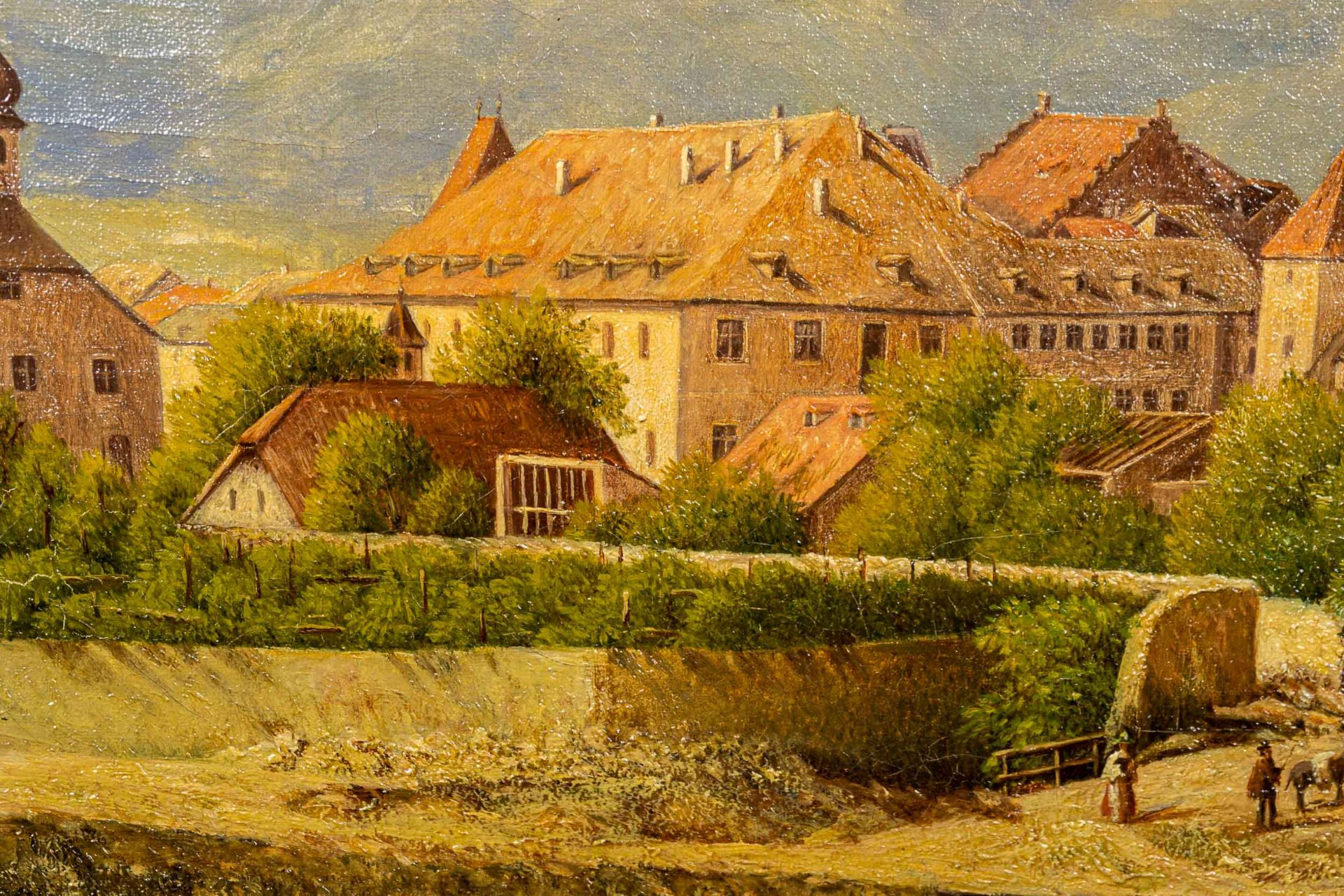 "Sommerliches Flussufer mit Stadtansicht", Gemälde Öl auf Leinwand. Detailreich - Bild 7 aus 13