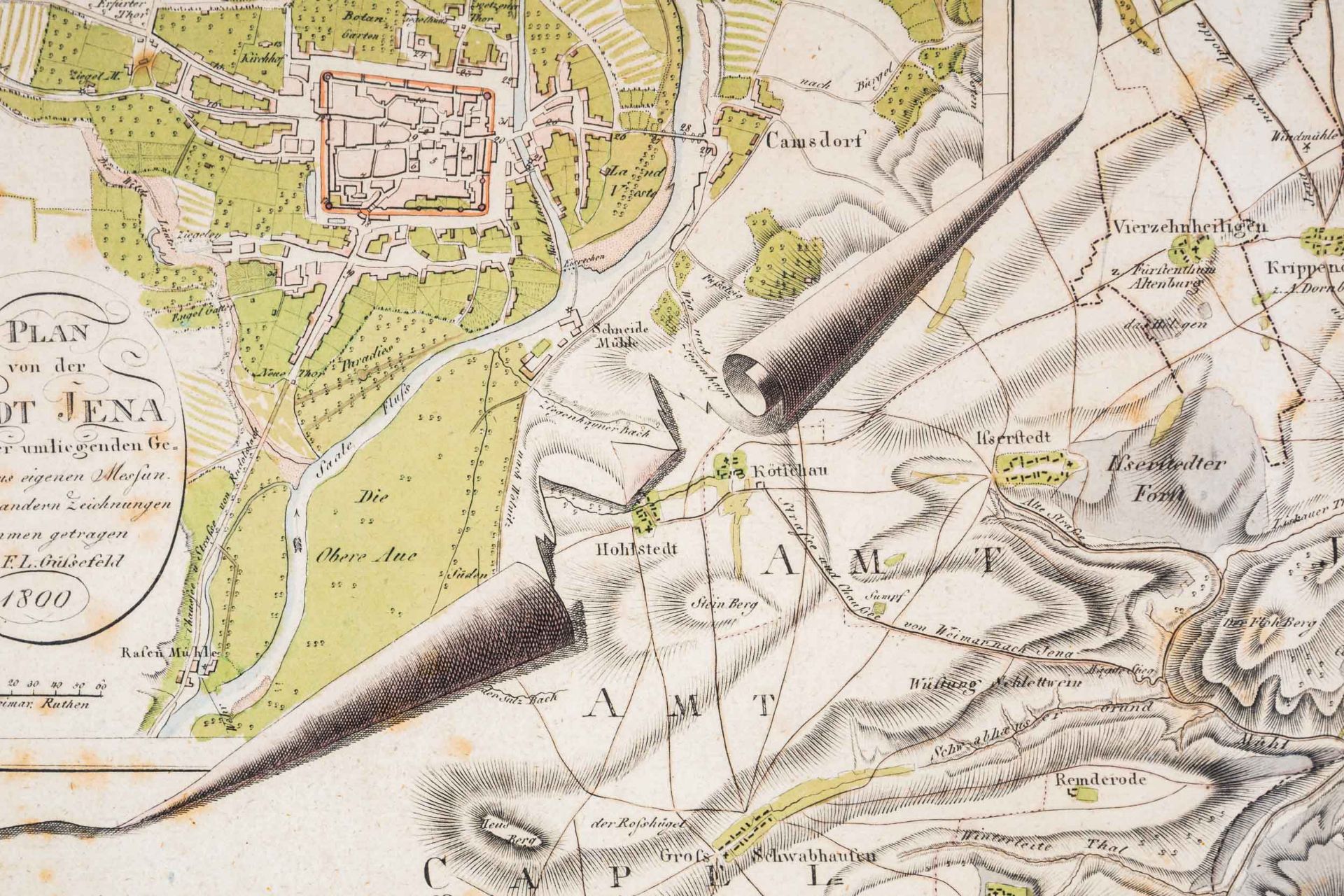 "Plan von der Stadt Jena....1800", teilkolorierter, hinter Glas gerahmter Stadt - Image 7 of 14