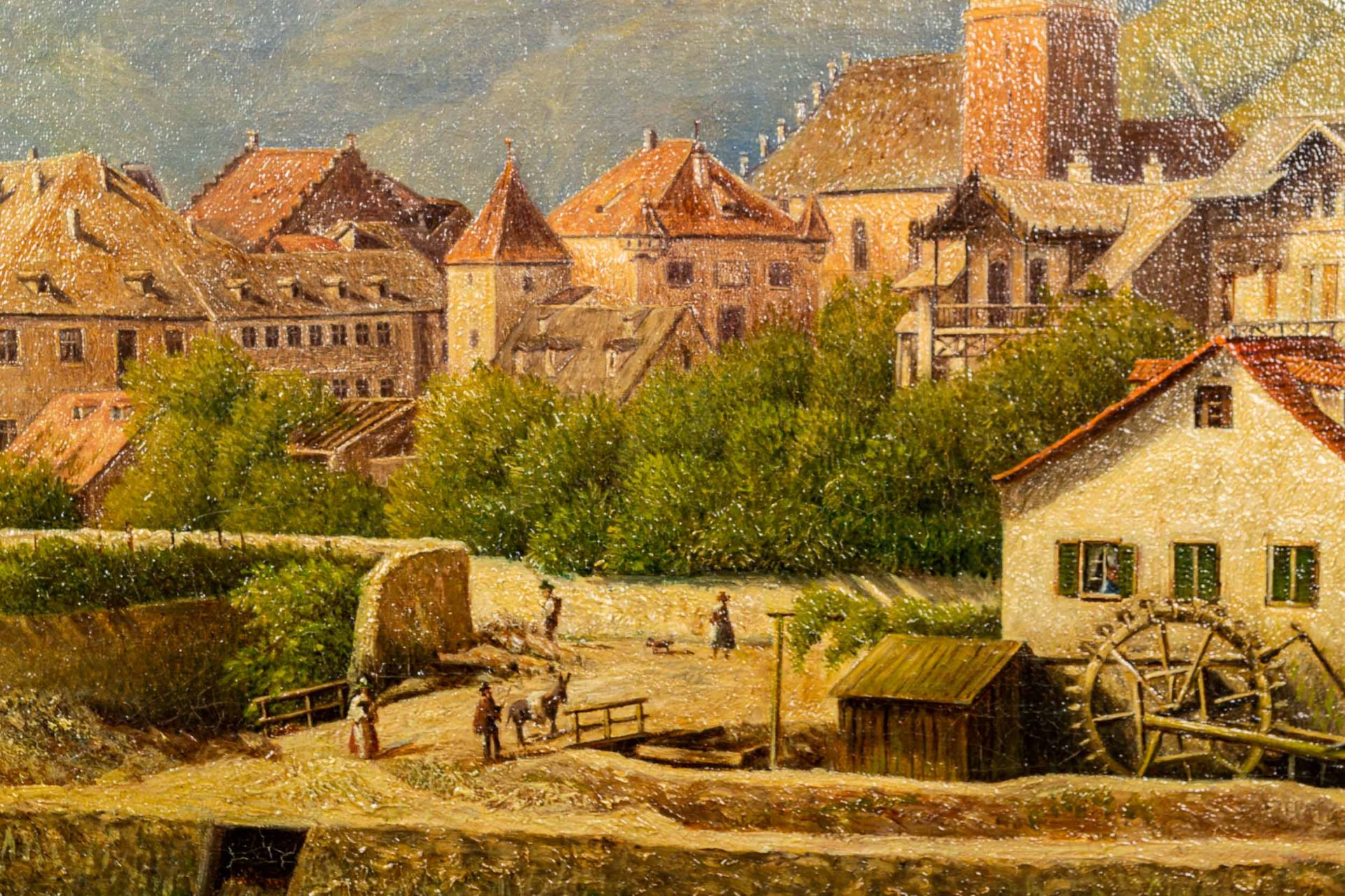 "Sommerliches Flussufer mit Stadtansicht", Gemälde Öl auf Leinwand. Detailreich - Bild 5 aus 13