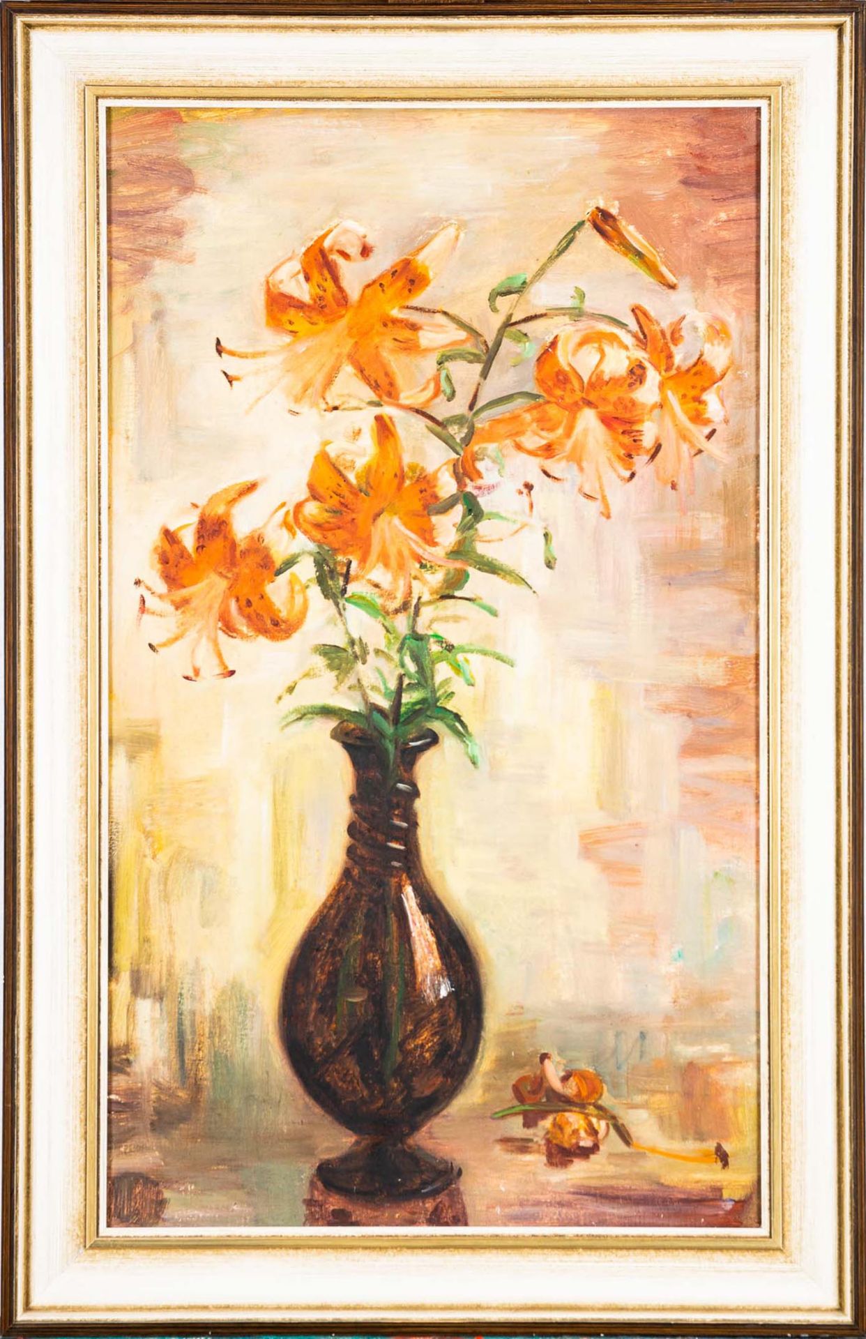 "Blumenstrauß in brauner Vase", unsigniertes Gemälde eines akademisch gebildete