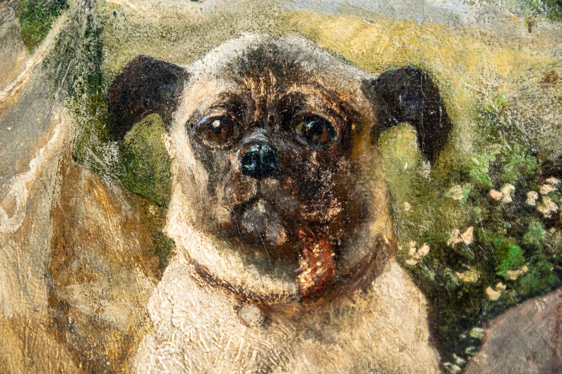 "Sommerliche Rast mit Mops", Gemälde Öl auf Leinwand, ca. 64 x 91 cm; unten rec - Bild 8 aus 15