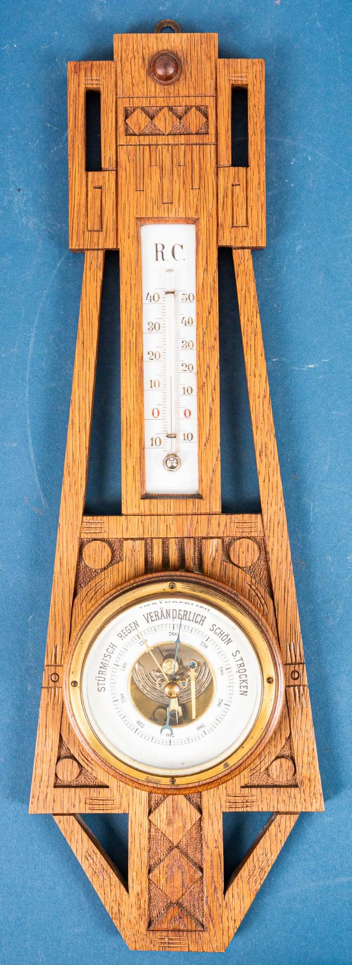 Antikes Barometer, dt. Anfang 20. Jhdt., Gehäuse aus Eiche massiv, max. Höhe ca