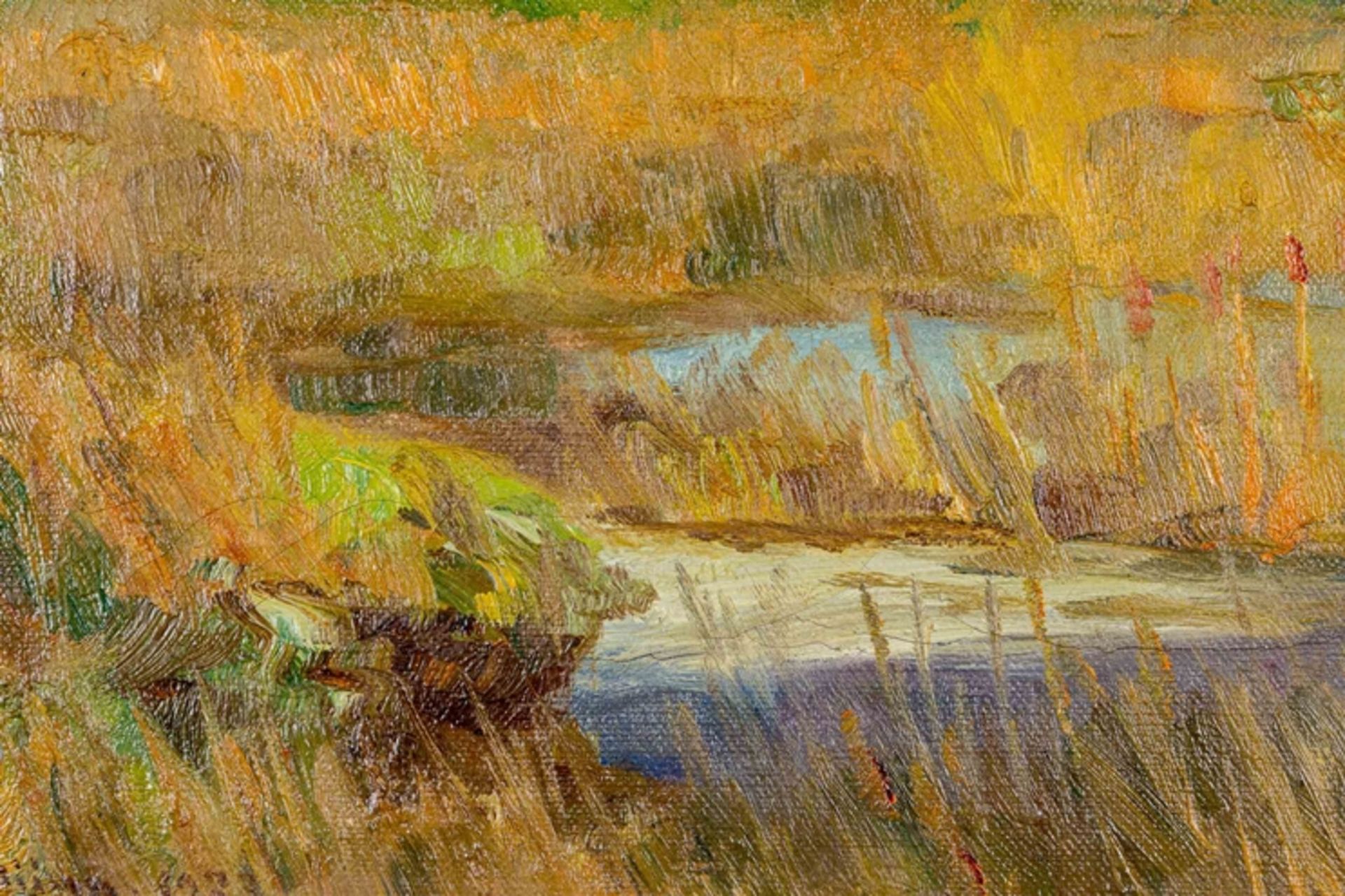 "Blühende Landschaft", Gemälde Öl auf Leinwand, Bildmaß ca. 33 x 47 cm; skandinavische Malerei, unt - Image 4 of 13