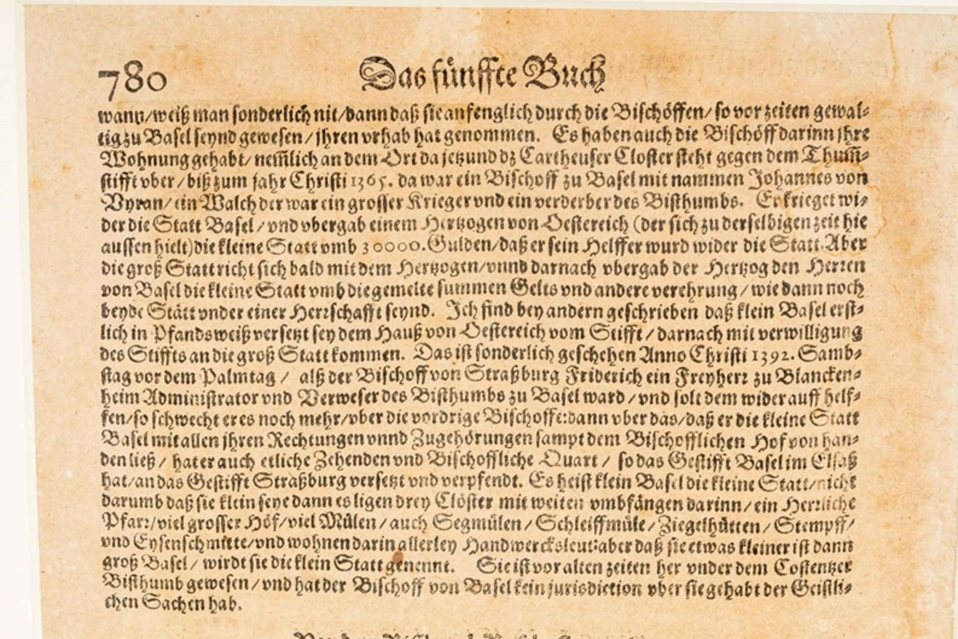 "Die Statt Basel" - hinter Glas gerahmter Holzschnitt des Sebastian Münster ( Nieder-Ingelheim 1488 - Bild 13 aus 16