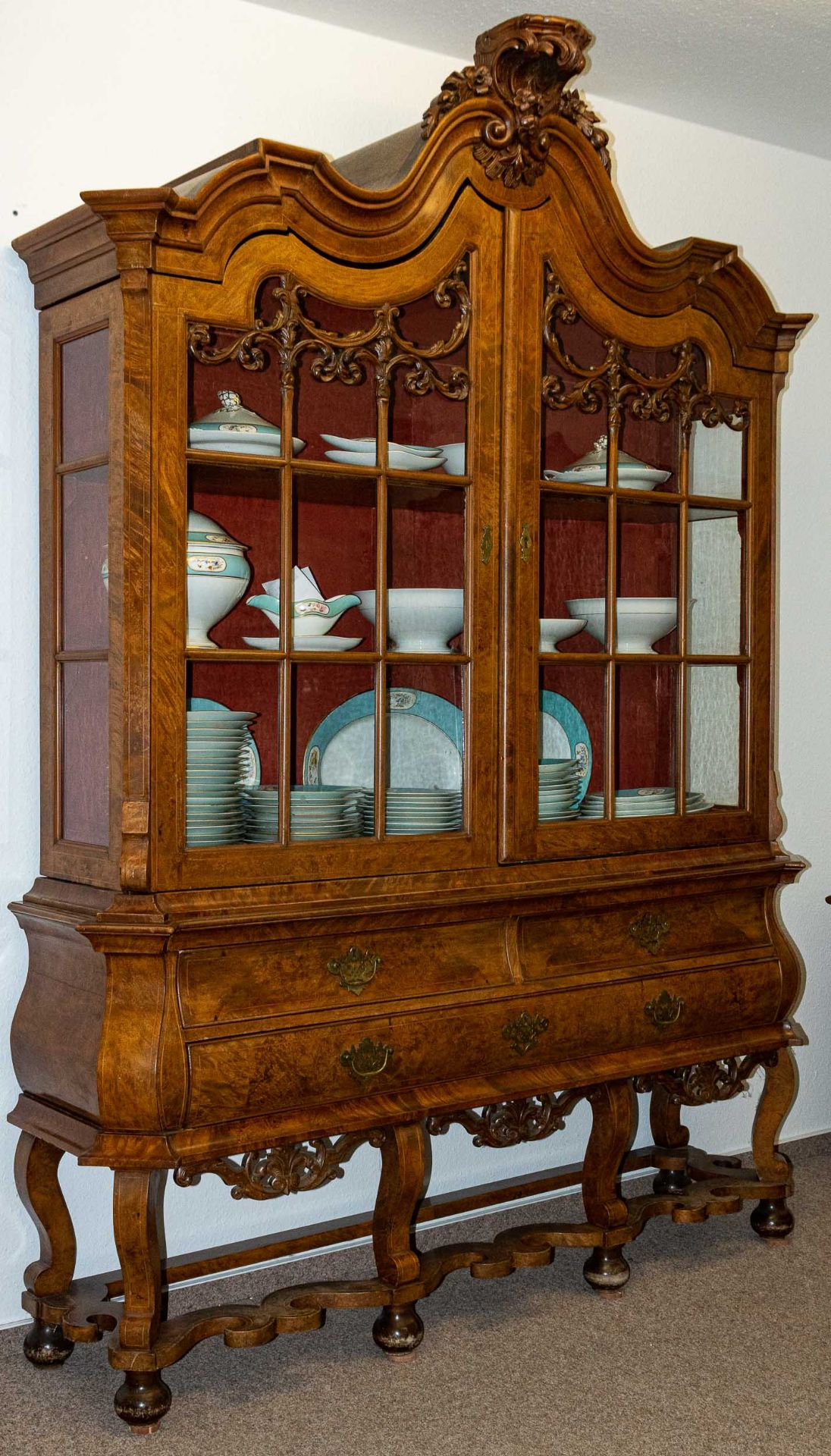 Eleganter Vitrinenschrank, Holland 19. Jhd., 2-türiger Glasaufsatzschrank mit verglasten Seitenteil - Bild 2 aus 22