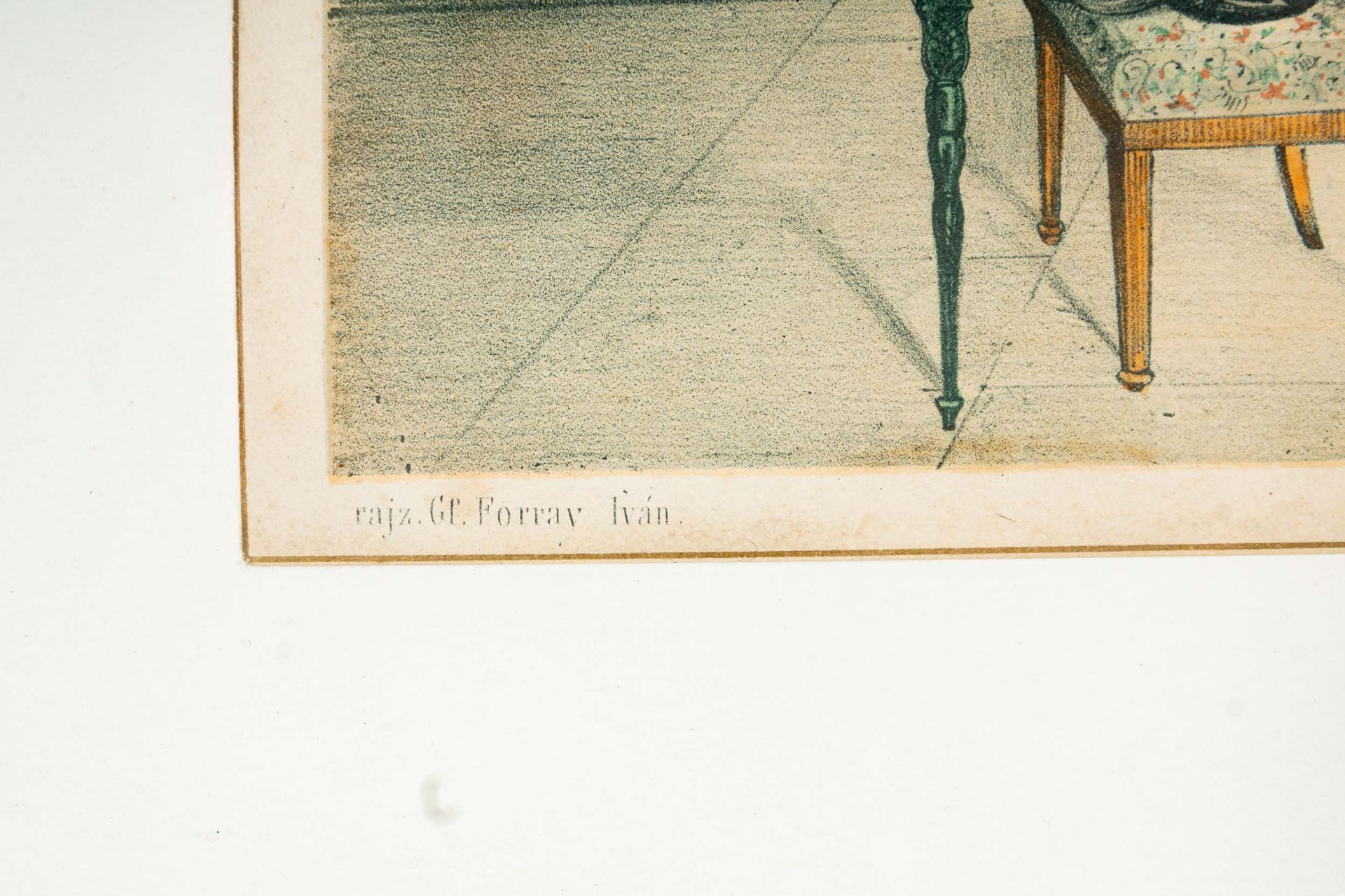 Biedermeierliche Interieur - Szene, hinter Glas gerahmte Farblithographie des 19. Jhdts. des ungari - Bild 6 aus 11