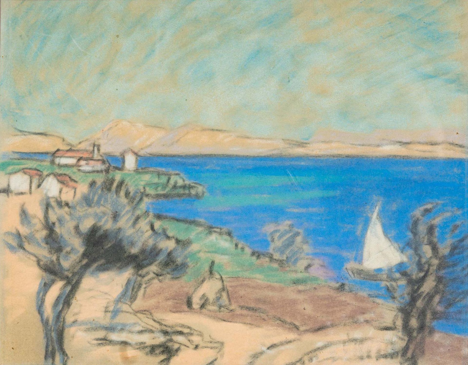 "Südlicher Küstenstreifen", Pastell, unsigniert akademische Malweise, Abbildung ca. 22 x 28 cm, Rah - Image 2 of 6
