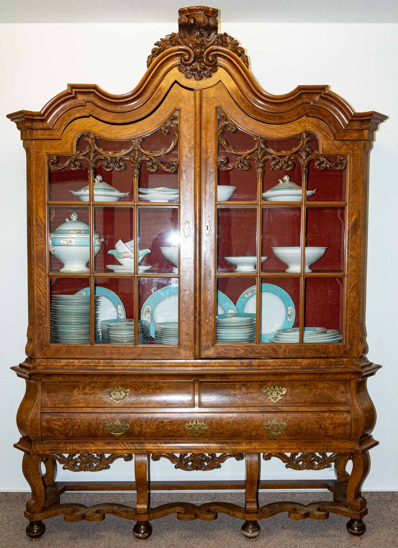 Eleganter Vitrinenschrank, Holland 19. Jhd., 2-türiger Glasaufsatzschrank mit verglasten Seitenteil