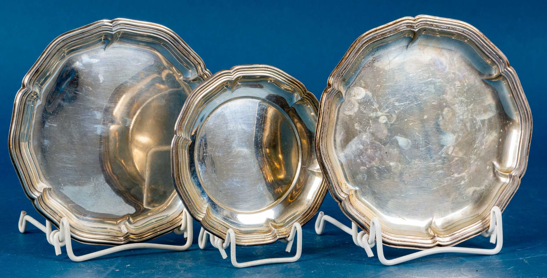 3teiliges Silber-Teller-Set in 2 Größen, Durchmesser ca. 12,5 & 16,5 cm, in 800er, 835er sowie 925e