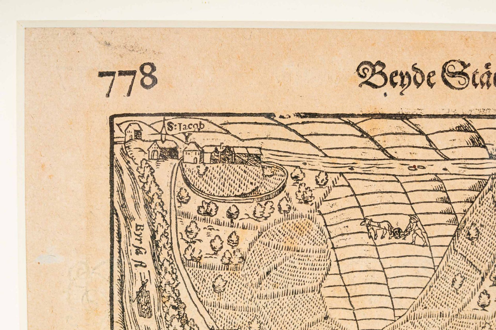 "Die Statt Basel" - hinter Glas gerahmter Holzschnitt des Sebastian Münster ( Nieder-Ingelheim 1488 - Bild 5 aus 16