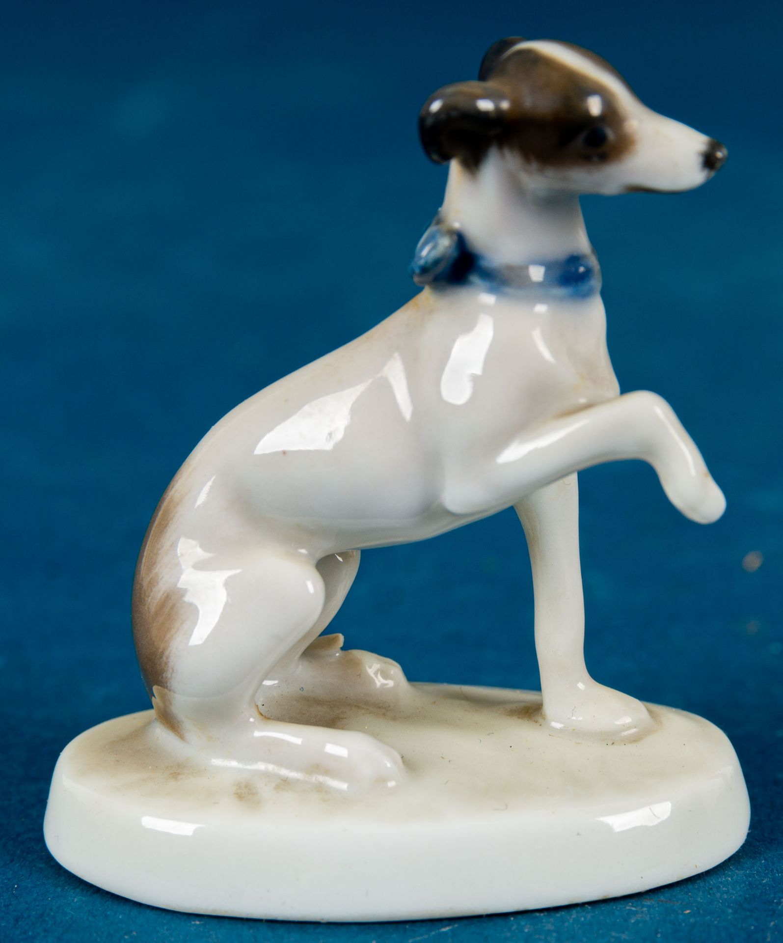 "Terrier" der Marke Rosenthal, kleine Porzellanfigur eines jungen Vorstehhundes, das Pfötchen geben
