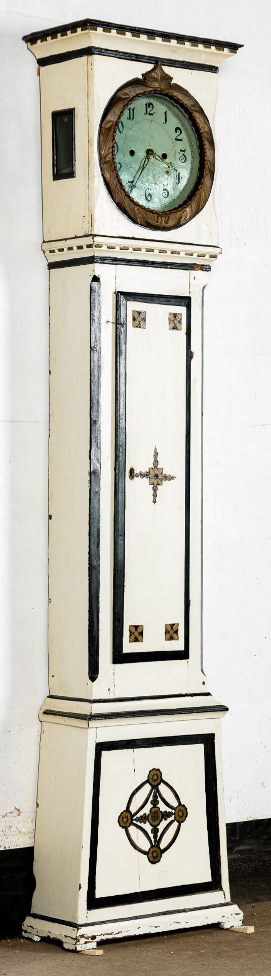 Antike schwedische MORA-Standuhr, polychrom lackiertes Nadelholzgehäuse, 19. Jhdt. Höhe ca. 205 cm, - Bild 10 aus 15