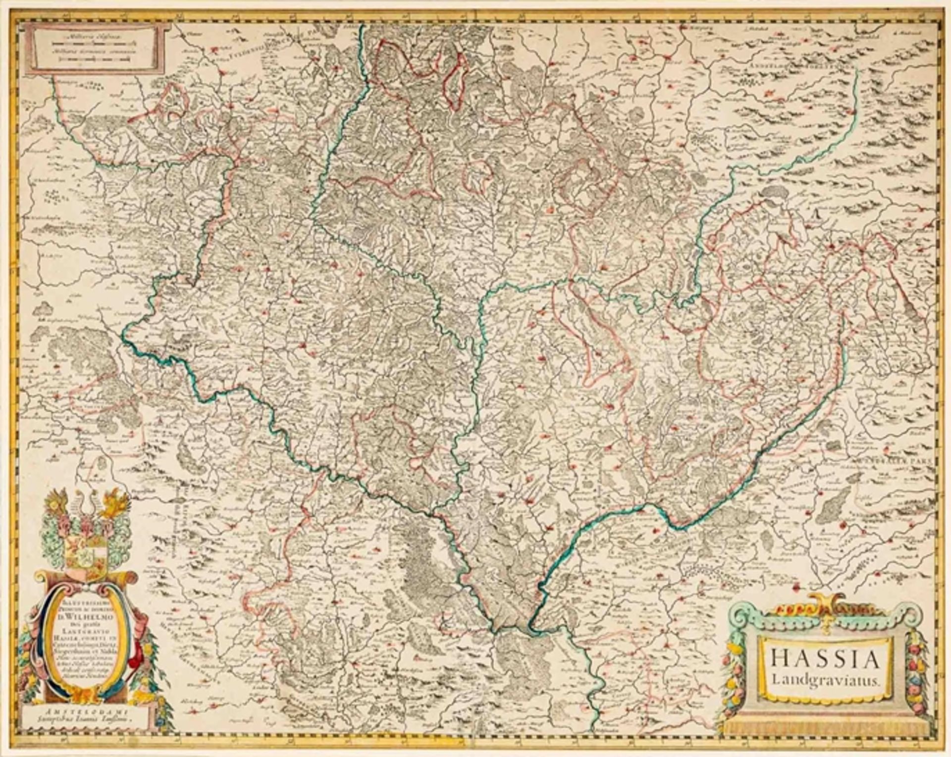 "Landgraviatus HASSIA" - handkolorierte Kupferstichkarte des 17./18. Jhds., gestochen von Sumptibus - Bild 2 aus 7