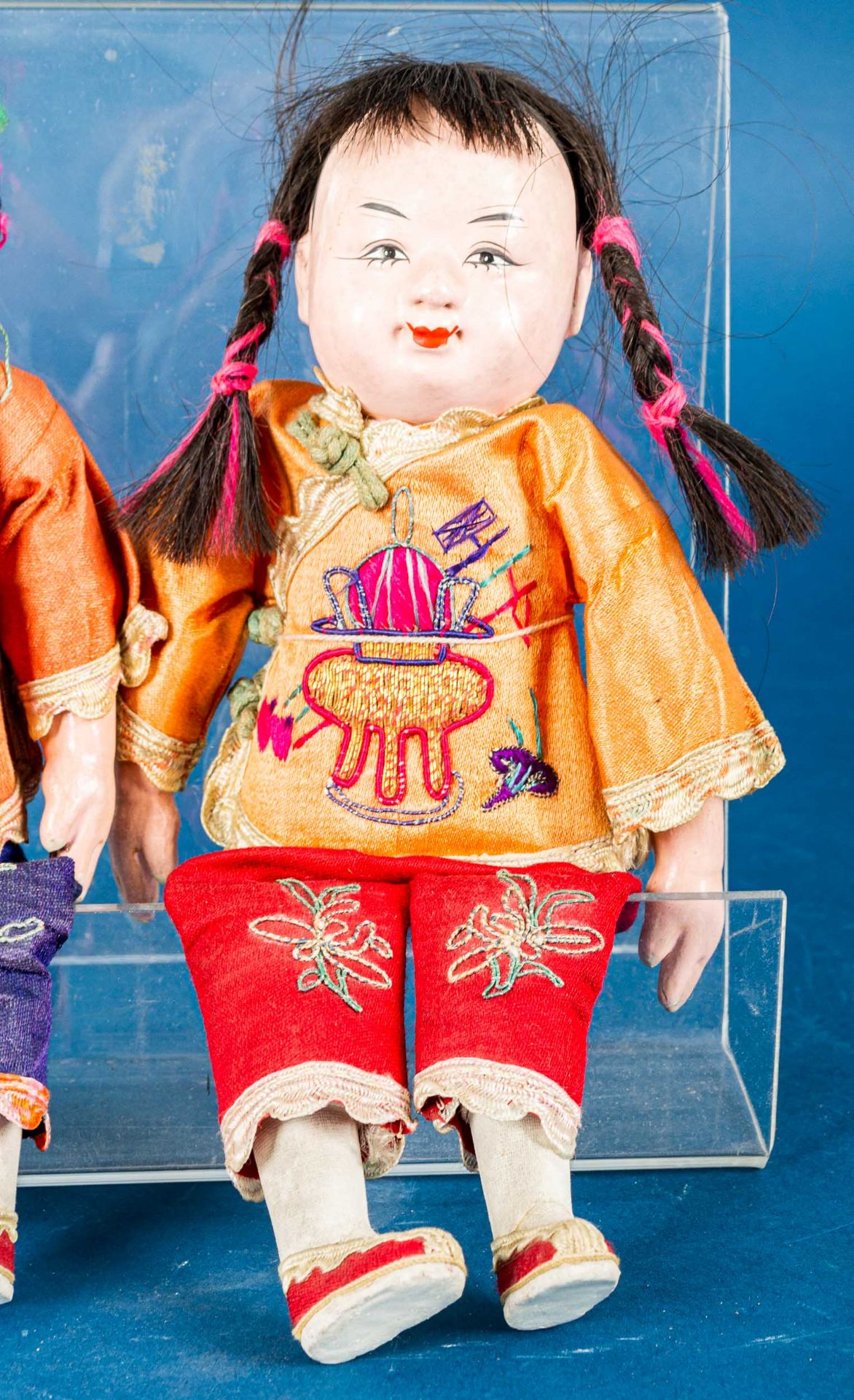 "Junge & Mädchen". paar antiker, wohl chinesischer Puppen. Die Kinderfiguren mit beweglichen Armen - Image 4 of 7