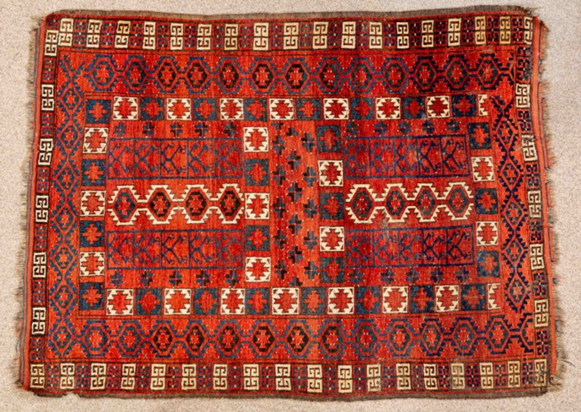 Antiker Ersari Engsi, Turkmenistan 2. Hälfte 19. Jhdt., Format ca. 178 x 140 cm. Glänzende Bergscha