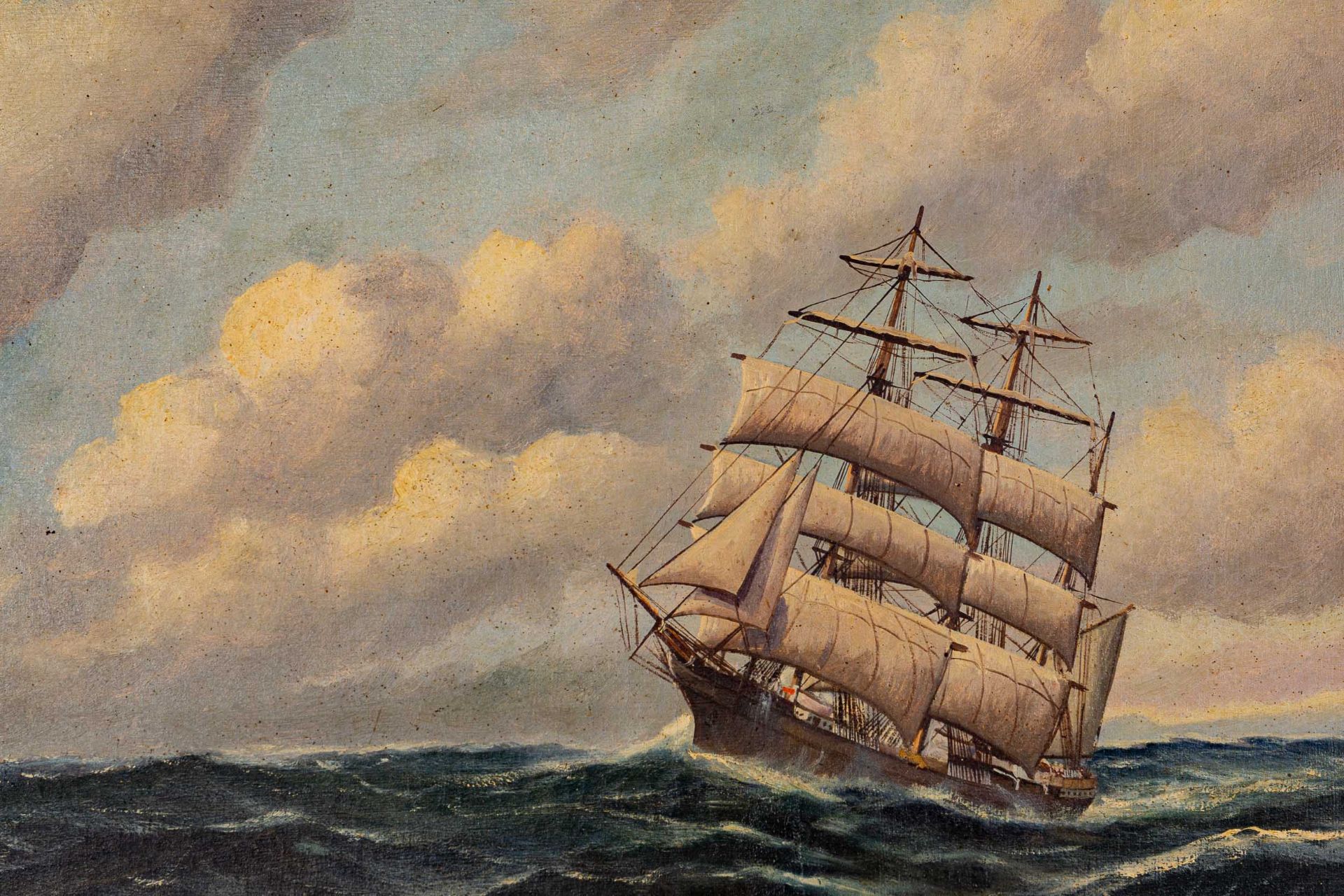 "Dreimaster auf hoher See", Gemälde Öl auf Leinwand, ca. 60 x 80 cm, unten rechts undeutlich signie - Image 2 of 10