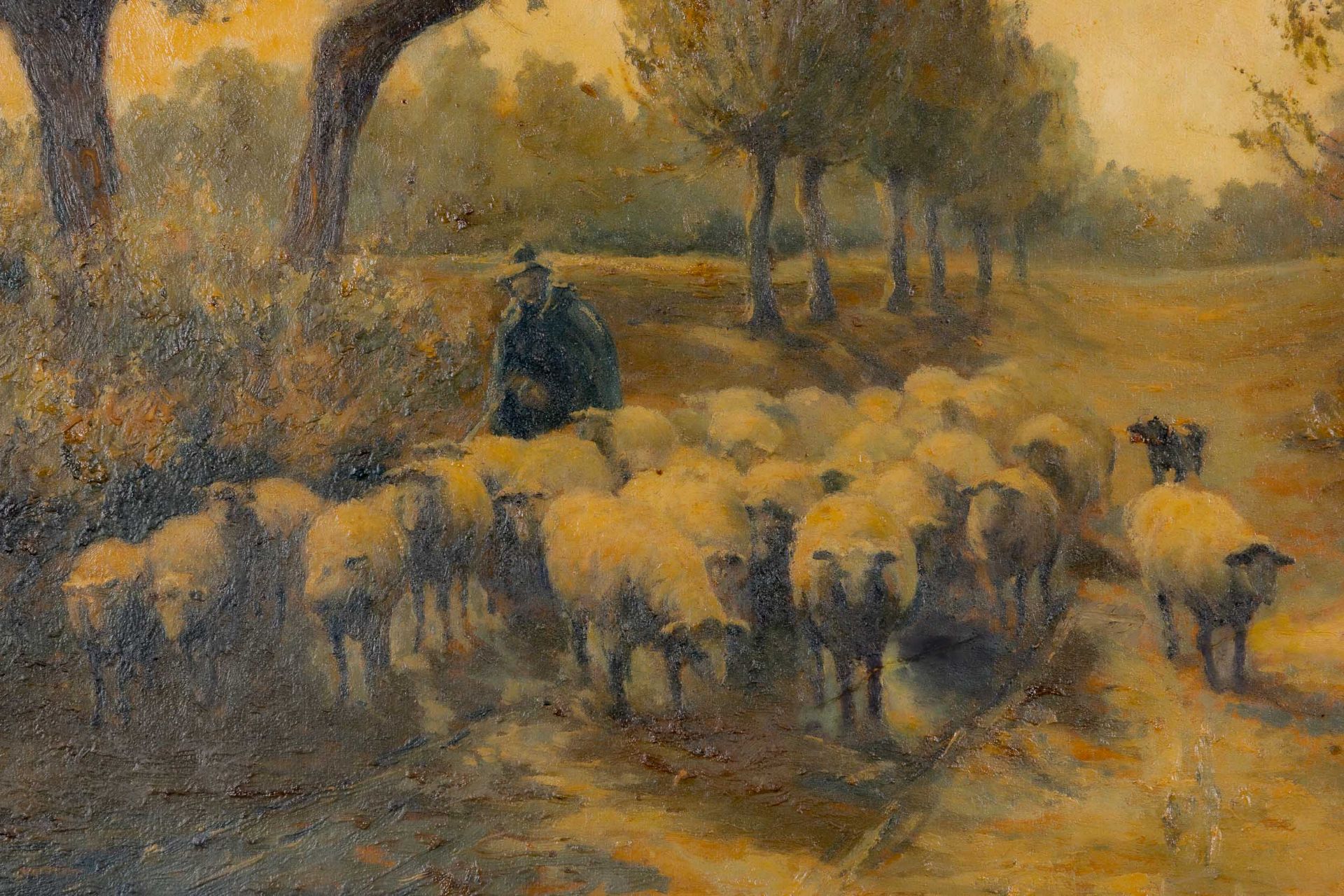 Schäfer-Szene", Gemälde, Öl auf Holztafel, ca. 52 x 60 cm, unsigniertes Gemälde aus der 1. Hälfte d - Bild 4 aus 9