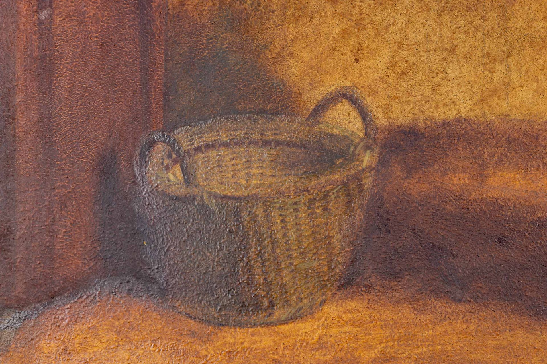 "Magd beim Nähen in friesischer Stube", Gemälde aus der Mitte des 20. Jhdts., Öl auf Hartfaser, ca. - Image 6 of 11