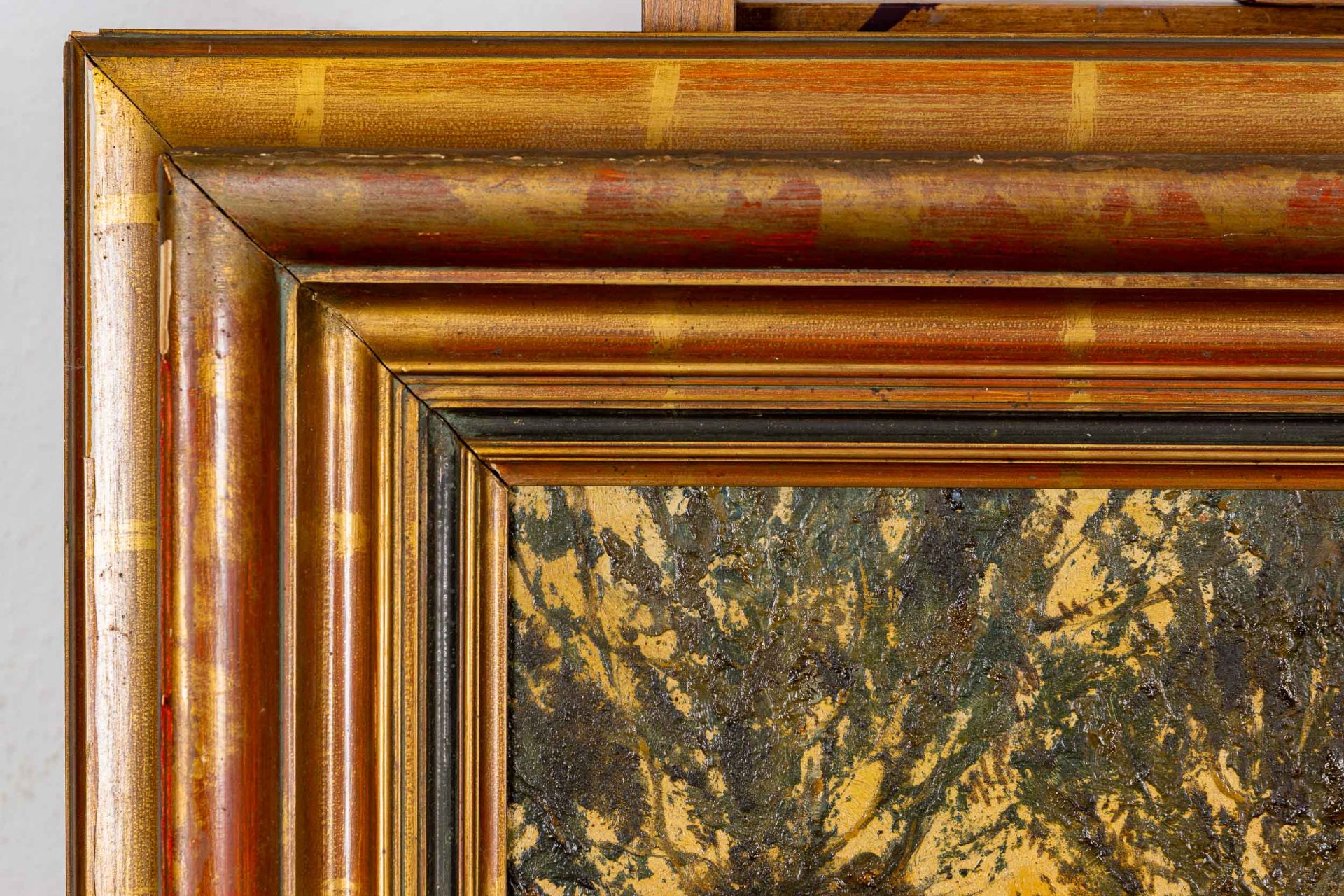 Schäfer-Szene", Gemälde, Öl auf Holztafel, ca. 52 x 60 cm, unsigniertes Gemälde aus der 1. Hälfte d - Bild 8 aus 9