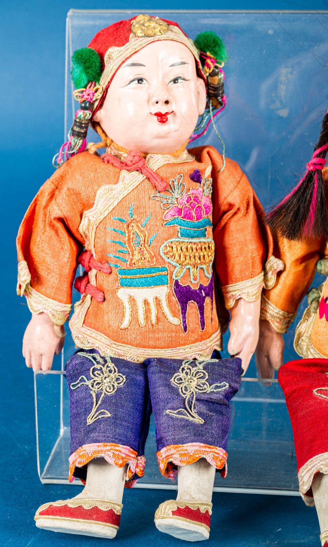 "Junge & Mädchen". paar antiker, wohl chinesischer Puppen. Die Kinderfiguren mit beweglichen Armen - Image 3 of 7