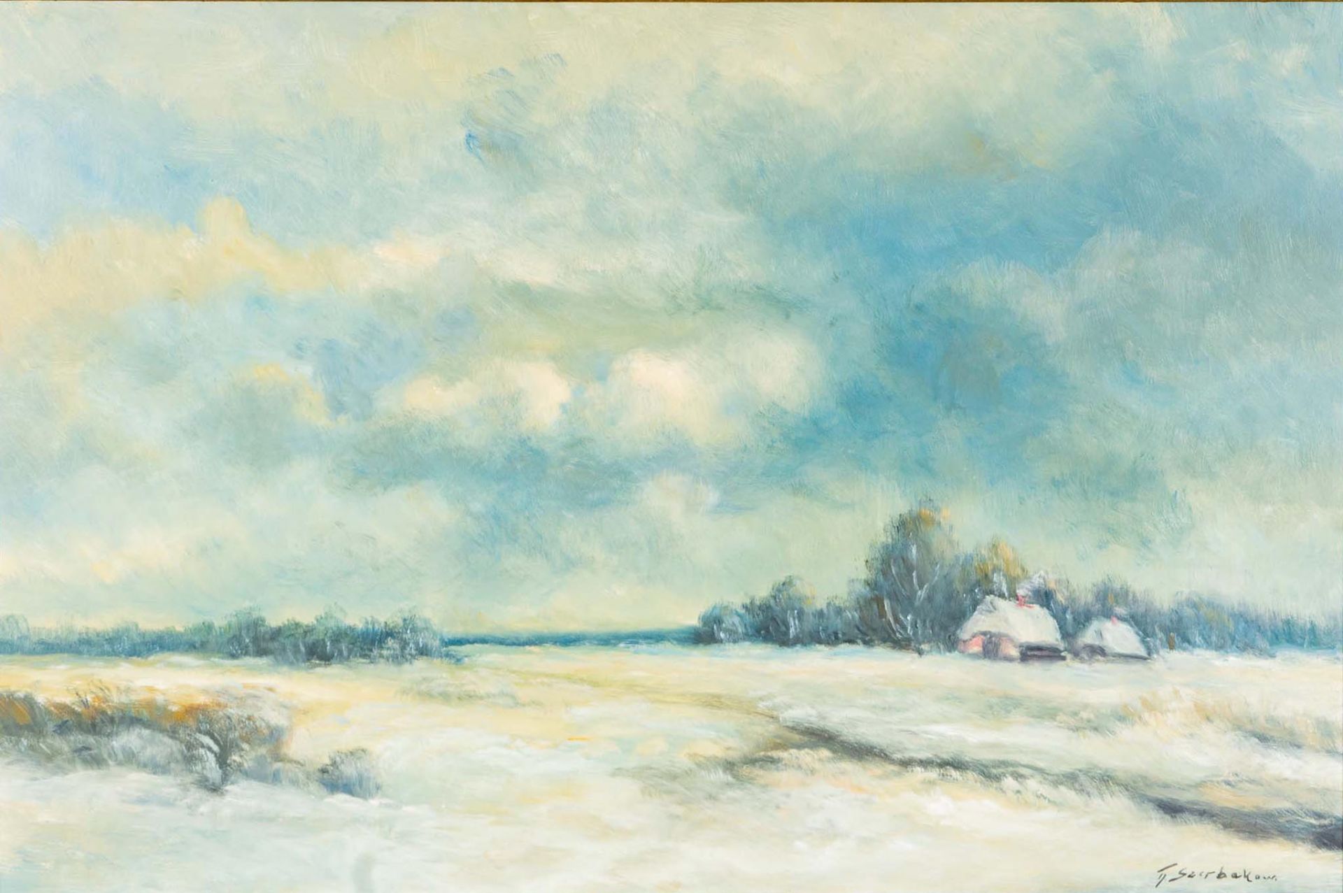 "Wintertag im Moor" - Gemälde, Öl auf Hartfaserplatte ca. 60 x 90 cm, signiert F. Szerbakow = Fedor - Image 2 of 15