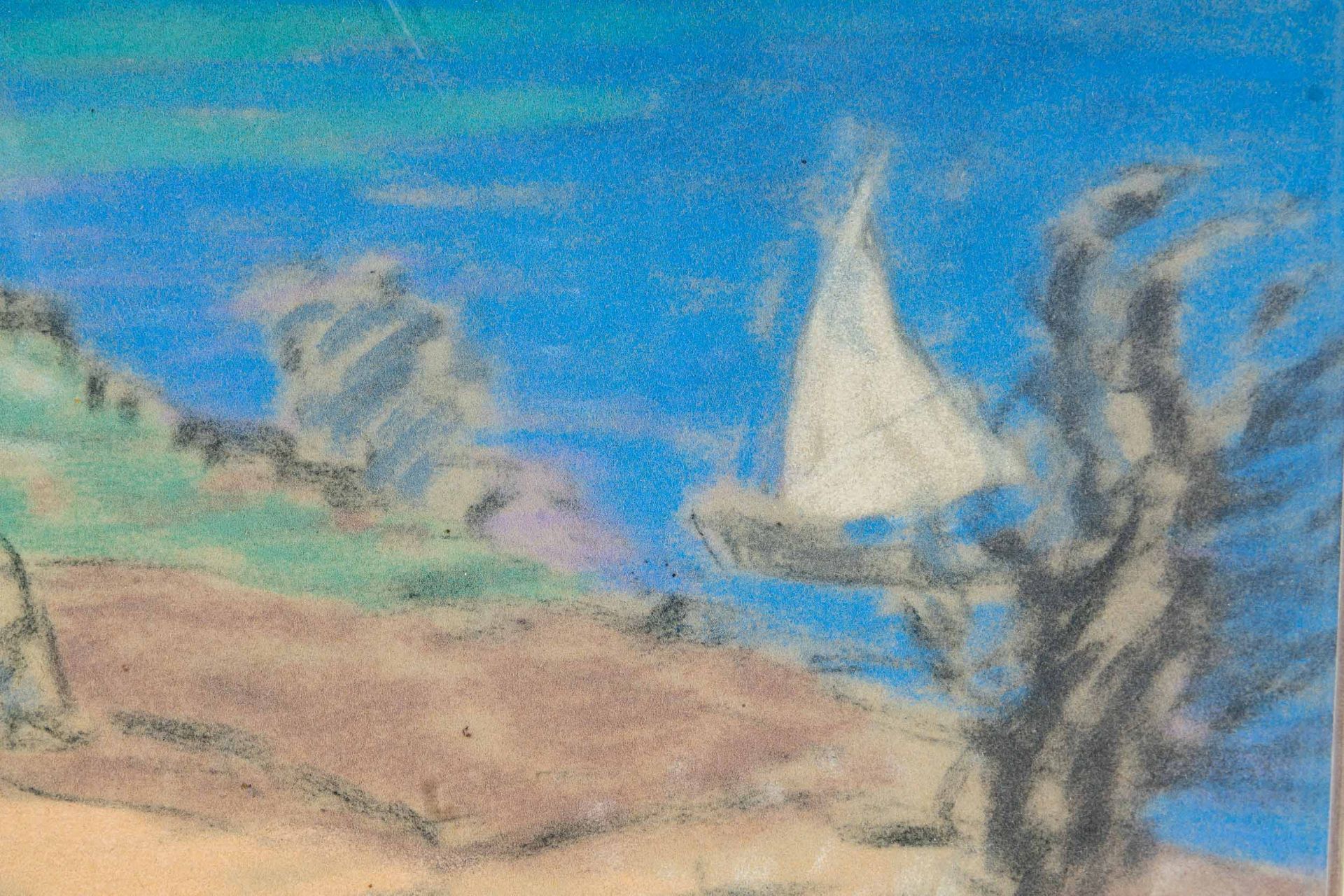 "Südlicher Küstenstreifen", Pastell, unsigniert akademische Malweise, Abbildung ca. 22 x 28 cm, Rah - Image 3 of 6