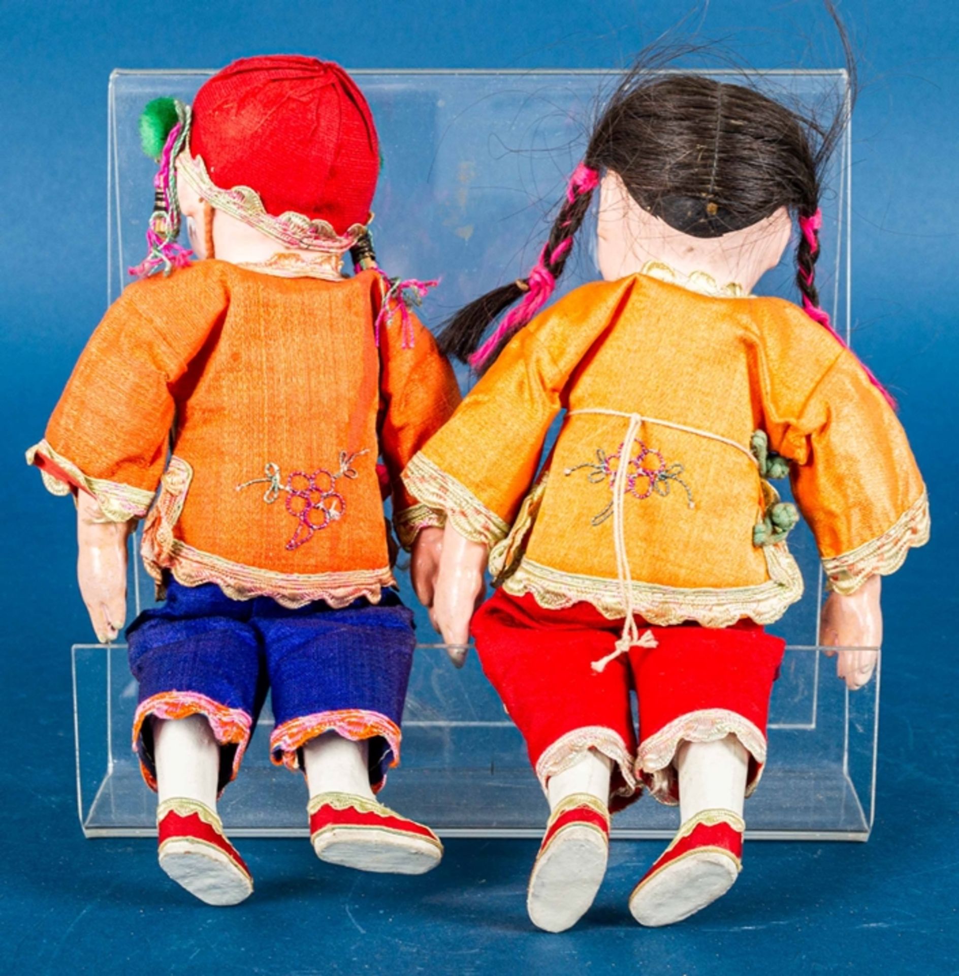 "Junge & Mädchen". paar antiker, wohl chinesischer Puppen. Die Kinderfiguren mit beweglichen Armen - Image 7 of 7