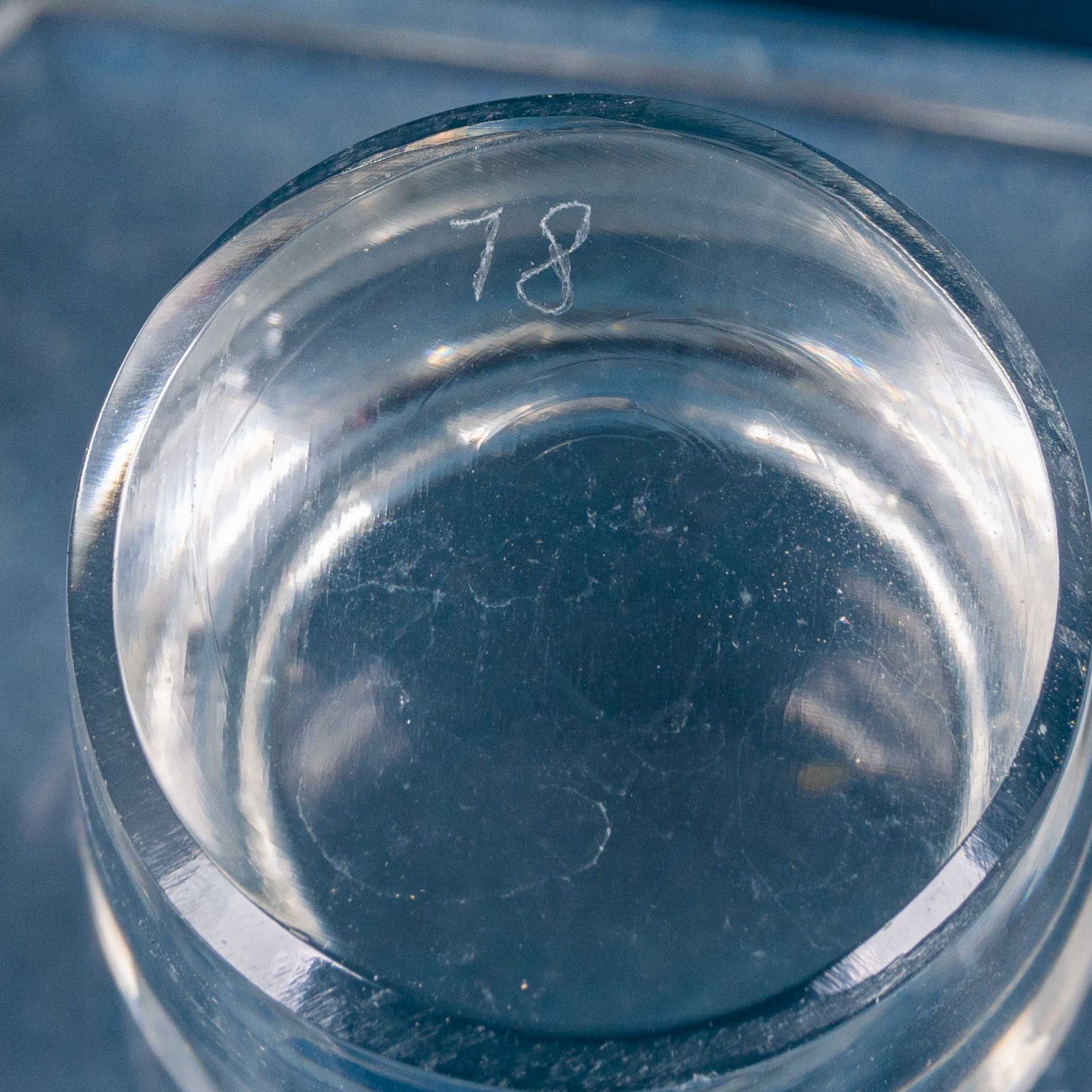 Edle Glaskaraffe; schweres farbloses Kristallglas mit jagdlichem Schliffdekor; 925er Sterlingsilber - Bild 10 aus 10