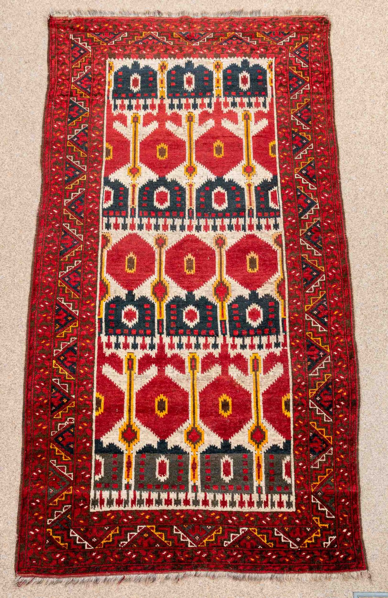 Antike Ersarie-Brücke, Turkmenistan Ende 19. Jhdt. Format ca. 212 x 110 cm. Glänzende Schafschurwol