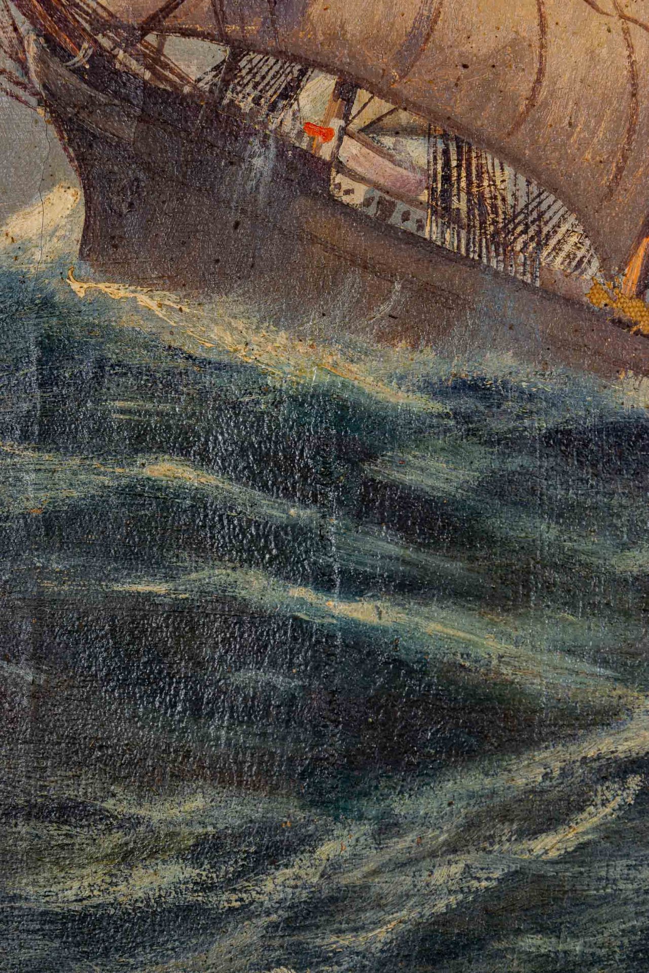 "Dreimaster auf hoher See", Gemälde Öl auf Leinwand, ca. 60 x 80 cm, unten rechts undeutlich signie - Image 10 of 10