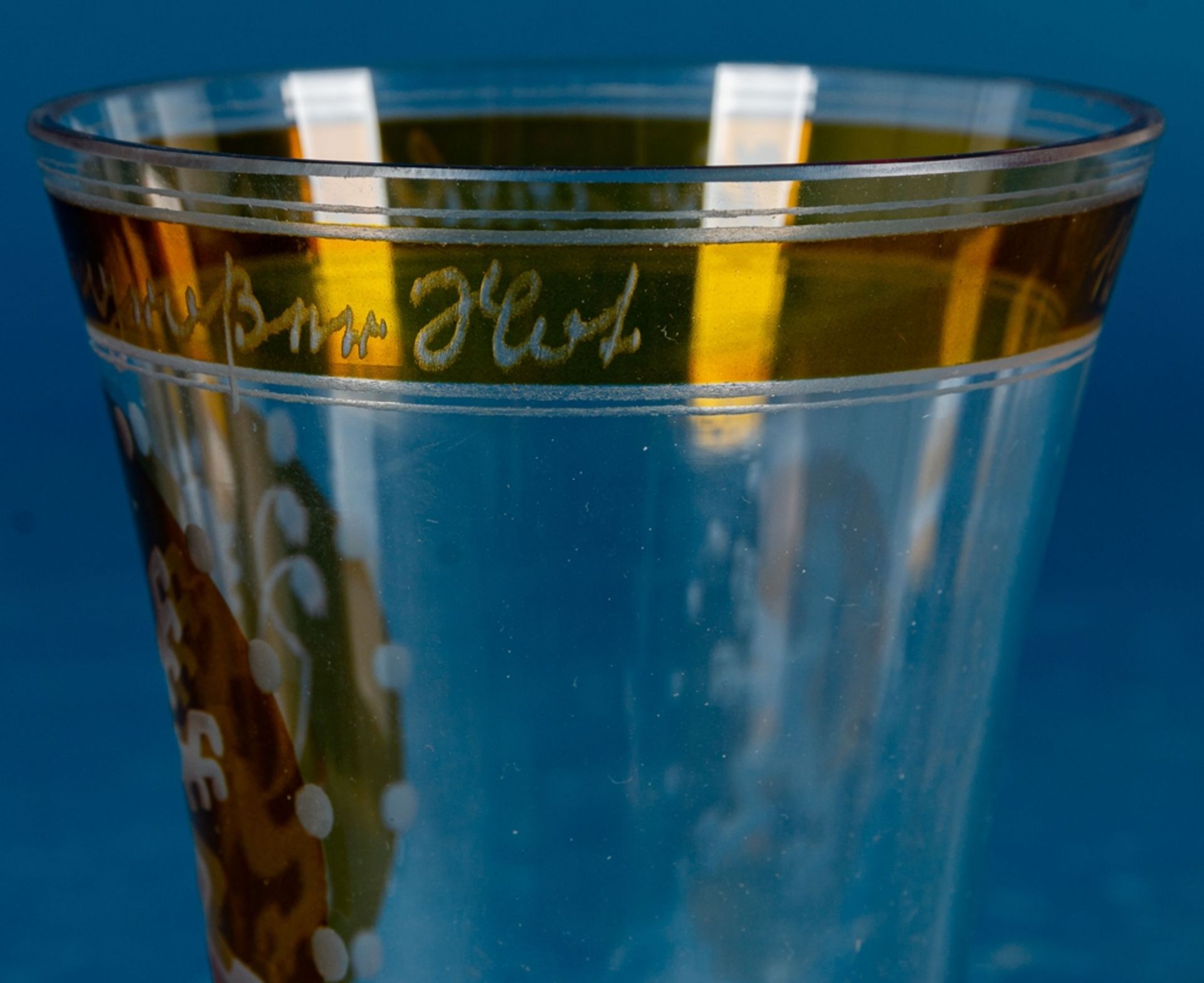 "Ihr gabt uns Brot in großer Not", bernsteinfarbener Pokalbecher, böhmisches Glas von 1938, sehr sc - Bild 7 aus 9