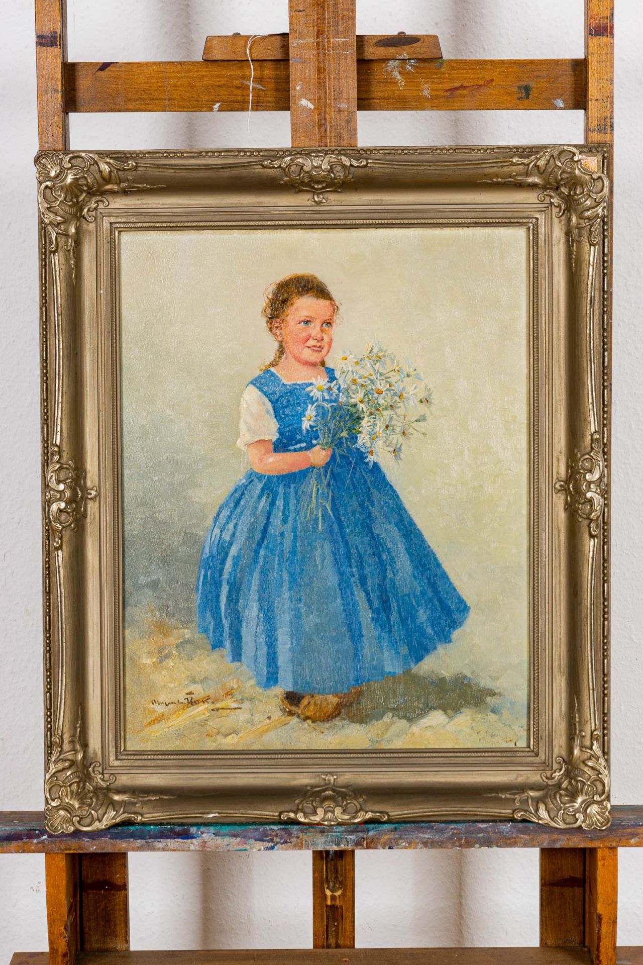 Mädchenportrait der 1940/50er Jahre, Öl auf Schichtholzplatte, ca. 49 x 39 cm, unten links undeutli