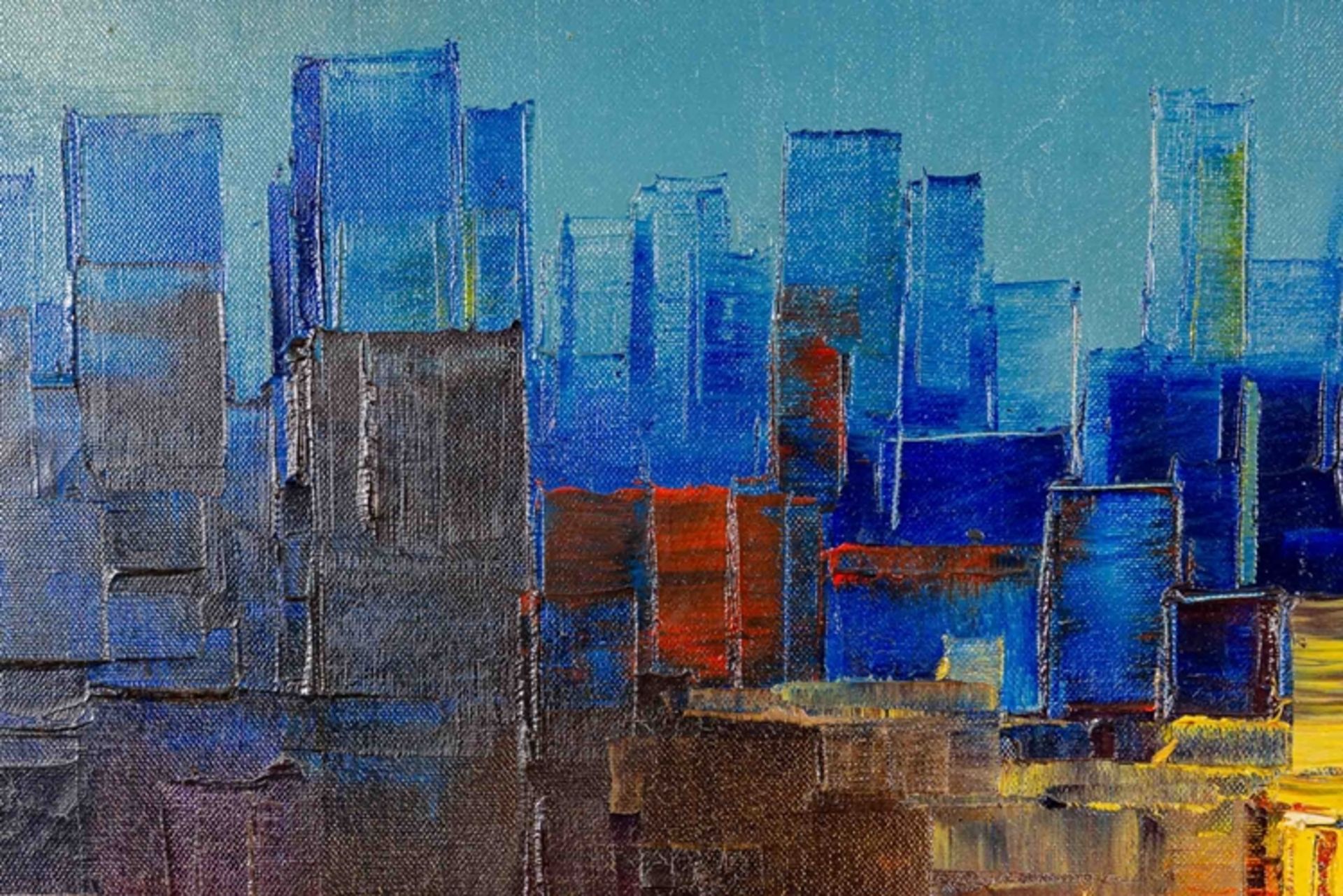 "Skyline", Gemälde, Acrylfarben auf Leinwand, teils pastoser Farbauftrag/Spachteltechnik; unten lin - Image 4 of 10