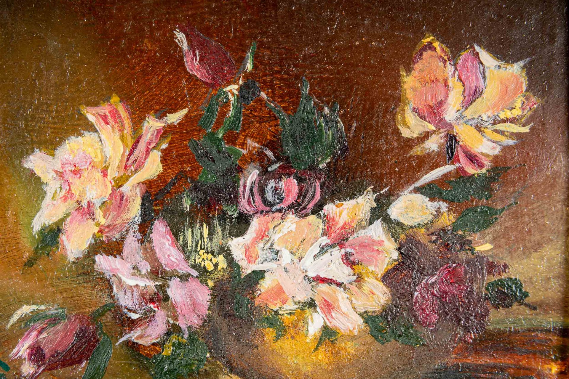 Paar dekorativer, kleinformatiger Blumenstilleben, identisch gerahmt, Gemälde, Öl auf Hartfaserplat - Image 6 of 8