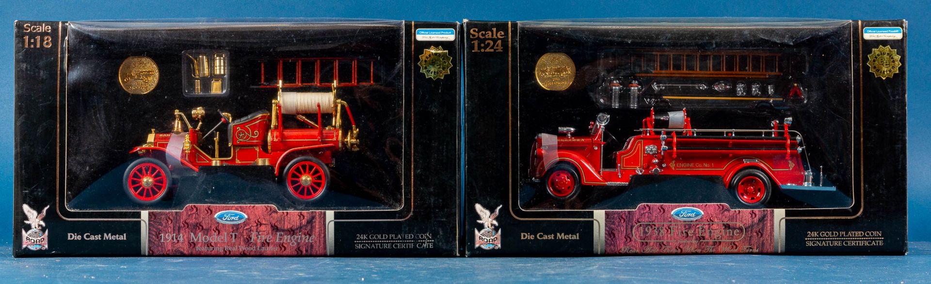 2 orig. verpackte "FIRETRUCKS", Maßstab 1:18, Ford-Modell Feuerwehr-Autos. Ungeprüft. - Bild 2 aus 20