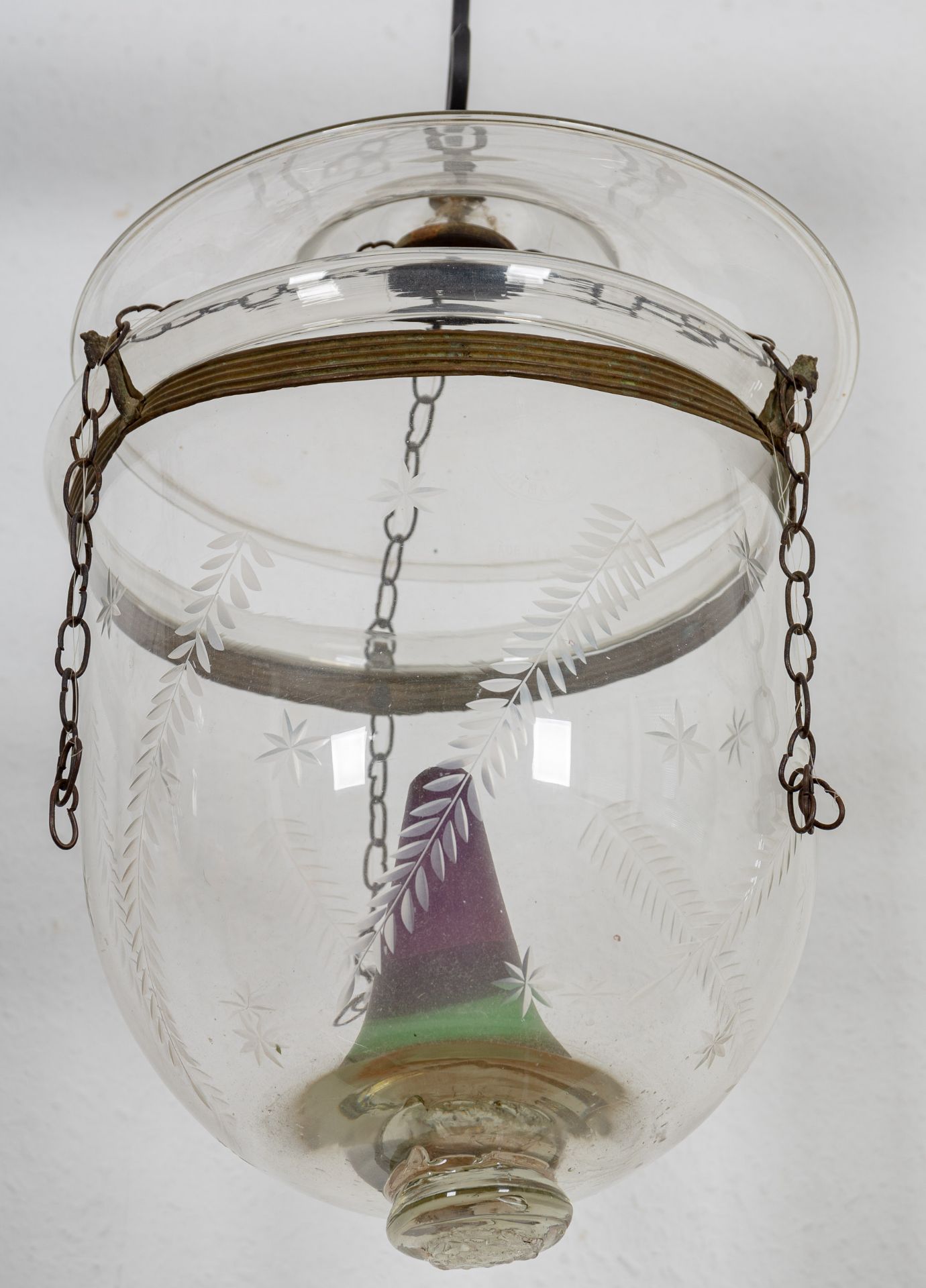 Antike Flurlampe für Kerzenfeuerung, zylindrischer, farbloser Glaskörper mit leicht überstehendem G - Bild 3 aus 6