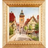 "Rothenburg o. d. Tauber" (?), Gemälde Öl auf Leinwand, ca. 38 x 33 cm, unsignierte, akademische Ma