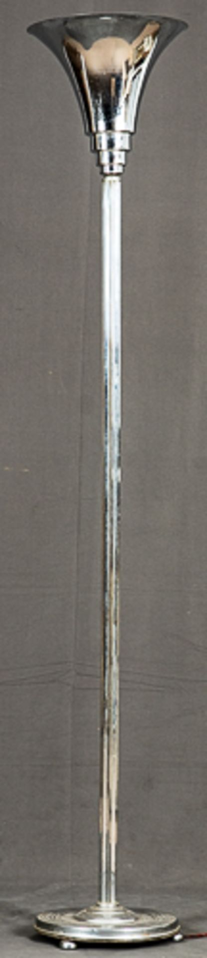 Antike Stehlampe (Deckenfluter), Art-Deco um 1925/30; verchromtes, mehrteiliges Metallgestell; Höhe