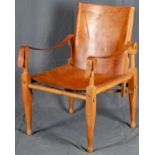 Dänischer SAFARI-Stuhl der 1960er Jahre, massives Eichengestell, hellbraunes Leder, schöner, unverä