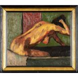 "Im Bade", Gemälde Öl auf Hartfaserplatte, ca. 33 x 39 cm. Akademische, erotische Malerei um 1910/2