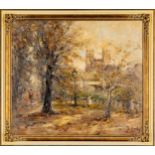 Herbstliches Paris mit Notre Dame im Hintergrund; Gemälde Öl auf Leinwand, ca. 70 x 80 cm, unten re