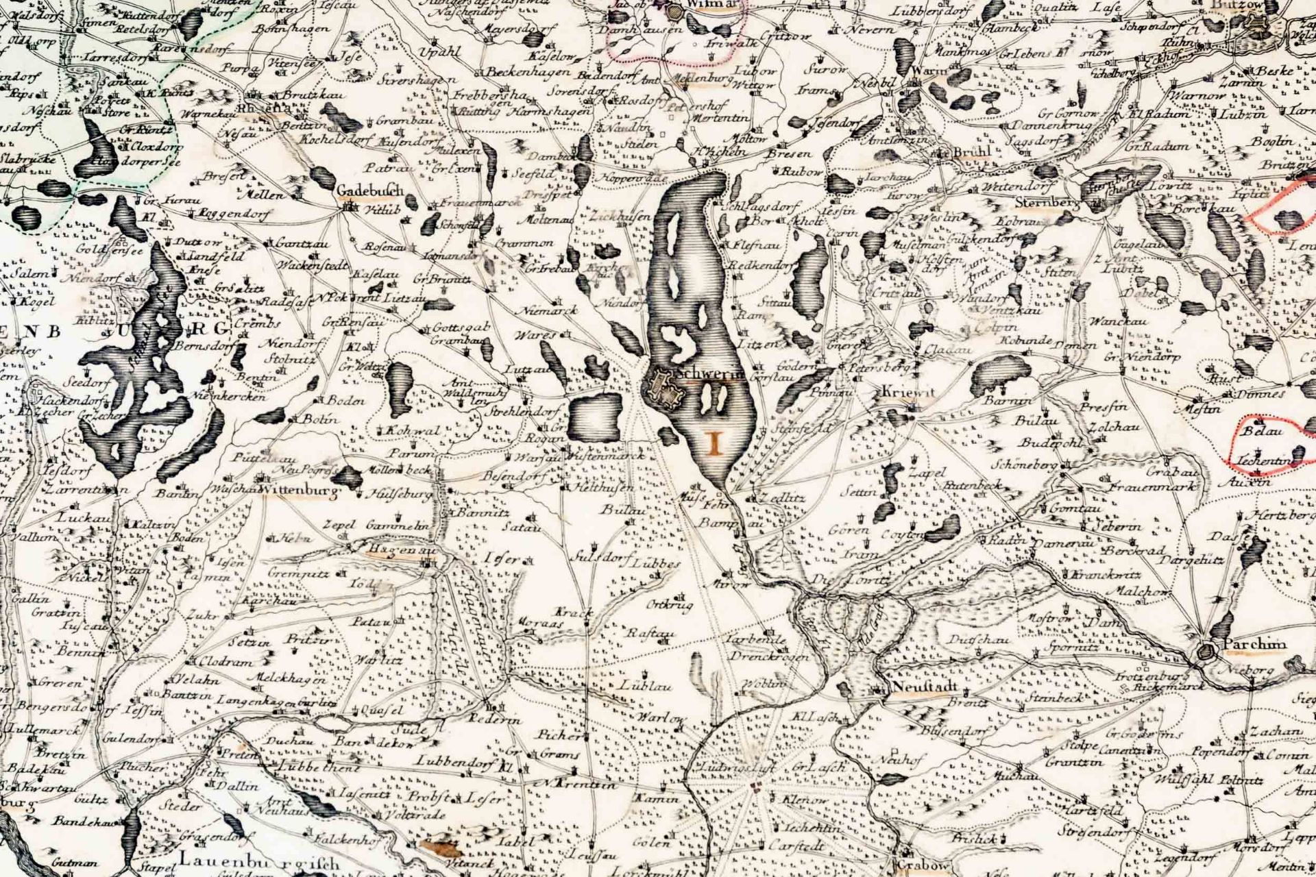 "Carte Generale de Duche de Meklenburg", handkolorierte Kupferstichkarte aus einem Atlas; sichtbare - Image 7 of 8