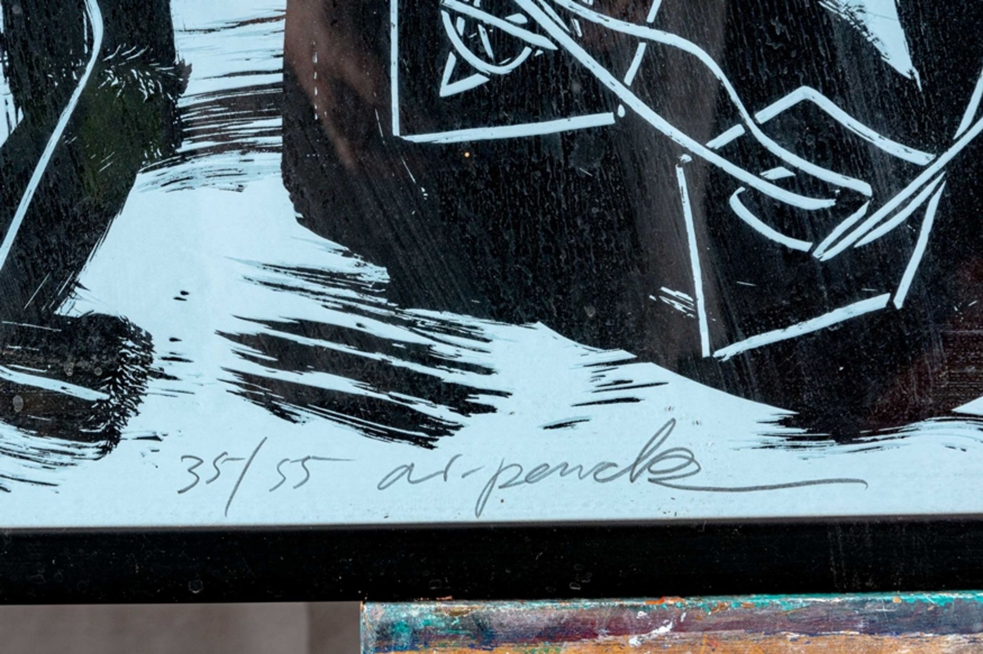 "Ohne Titel" - Hinter Glas gerahmte, multiple Siebdruckgraphik des A. R. Penck von 1988, Nr. 35 aus - Image 8 of 9