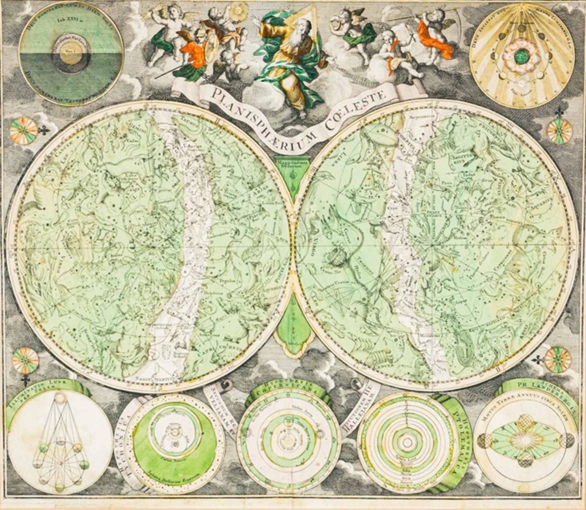 "Planispherium Coeleste" - Augsburg um 1730/ 40. Handkolorierte Doppel - Hemisphären Karte mit den - Image 2 of 17