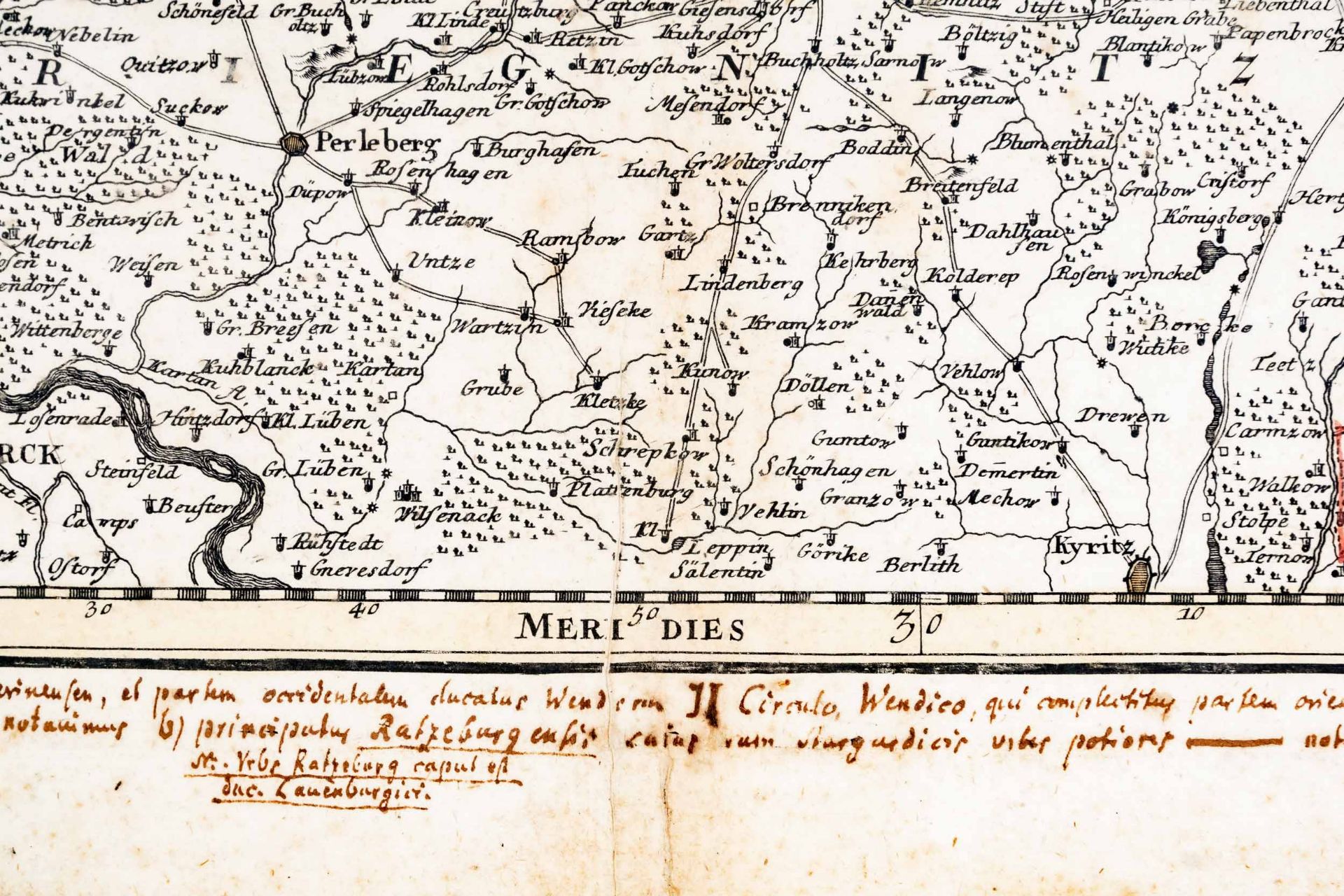 "Carte Generale de Duche de Meklenburg", handkolorierte Kupferstichkarte aus einem Atlas; sichtbare - Image 6 of 8